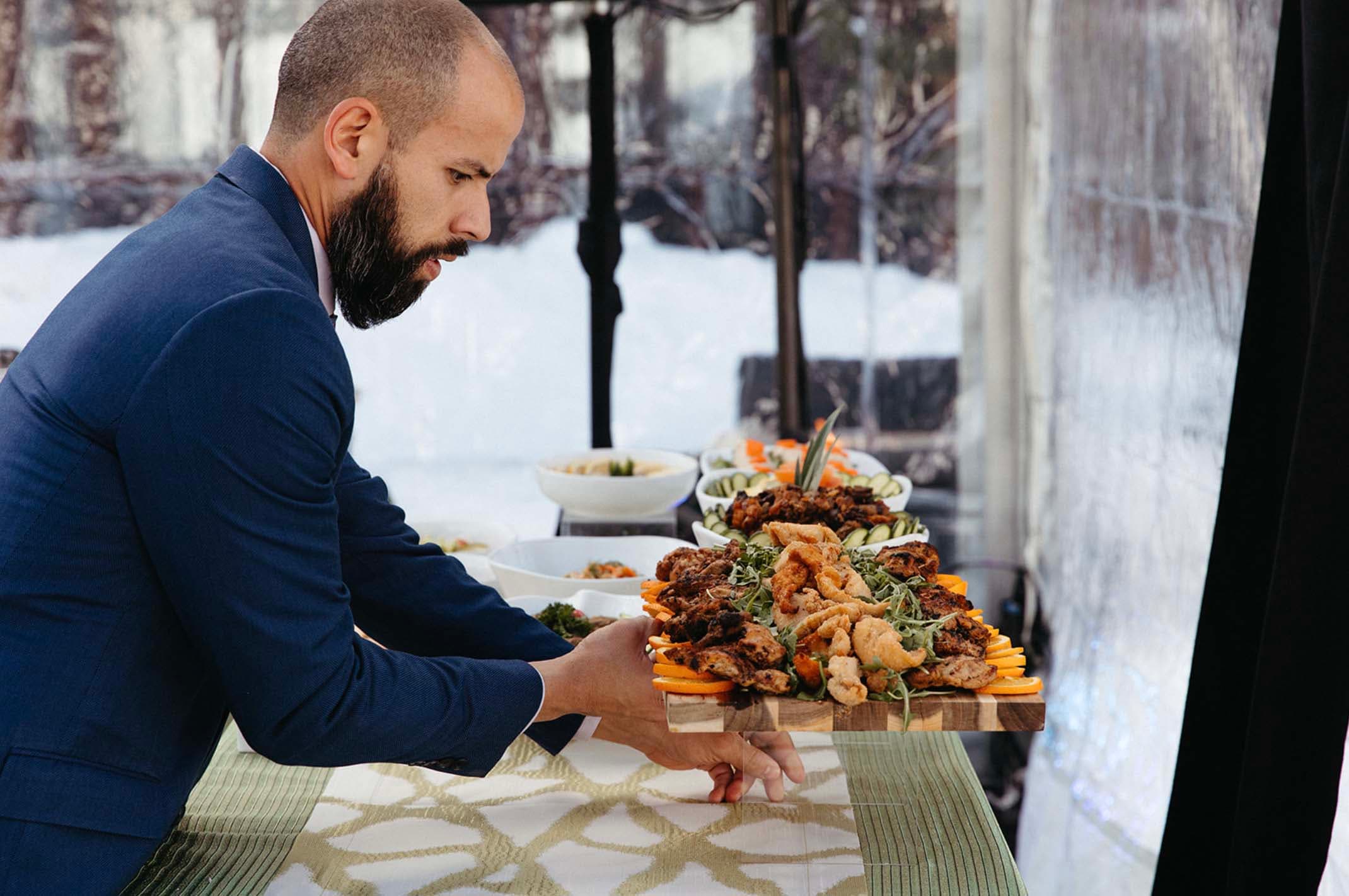 Catered private dining display prepared for an elegant kosher event