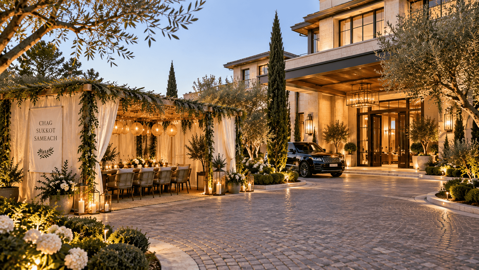 Luxury destination residence with an elegant outdoor Sukkah